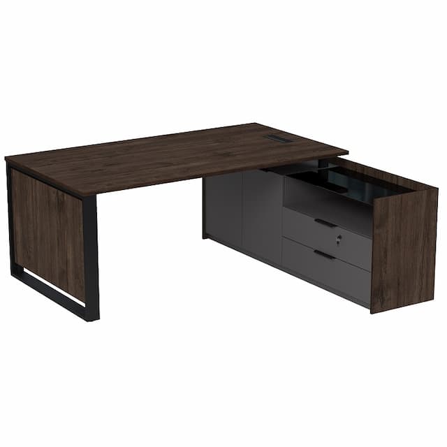 Стол рабочий с лючком на опорной двусоставной тумбе Алсав MAGNETIC 15СОЛД.1810 (1860х1768х750) брауни/graphit