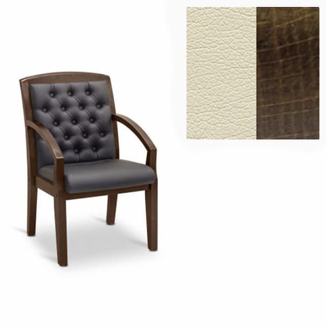 Кресло посетителя Юнитекс Граф+с утяжкой экокожа премиум/светло-бежевая CN1112/дерево-темный орех аида