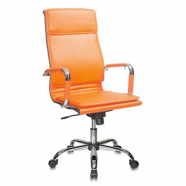 Кресло руководителя Бюрократ CH-993 оранжевый эко.кожа крестов. металл хром